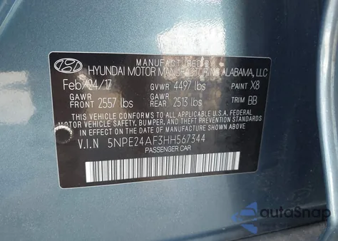 2017 Hyundai Sonata Se из США, поврежденный, VIN 5NPE24AF3HH567344